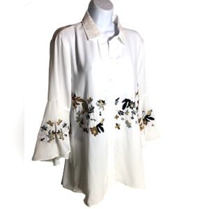 A.Z.I. NEW YORK - Women’s Sheer Embroidered, Off White, Blouse Size M‎